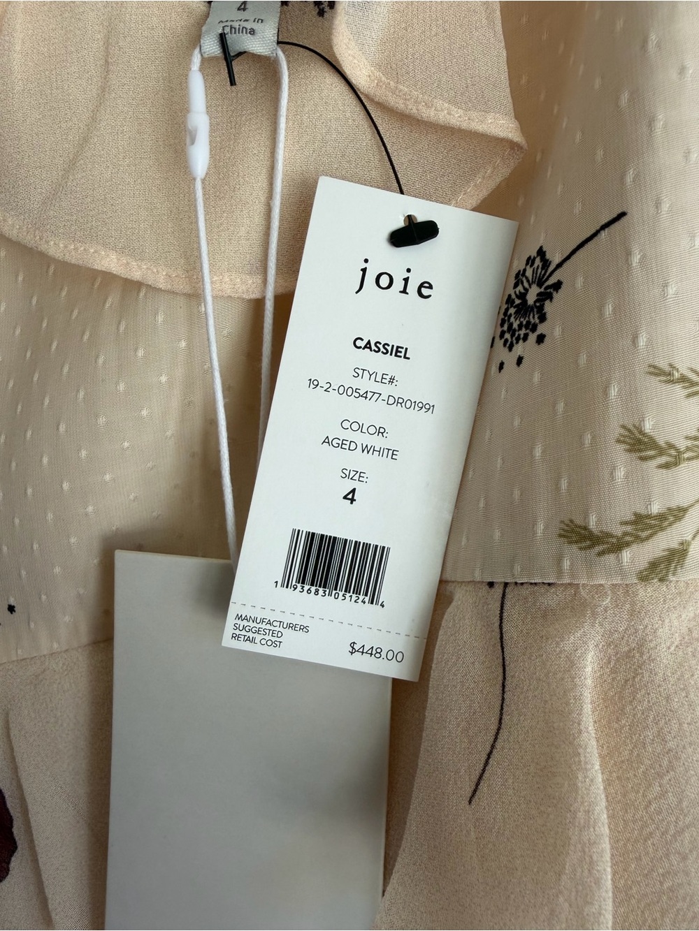 NWT Joie Floral Ruffle Slip Dress - Cream with Burgundy - Picture 3 of 3